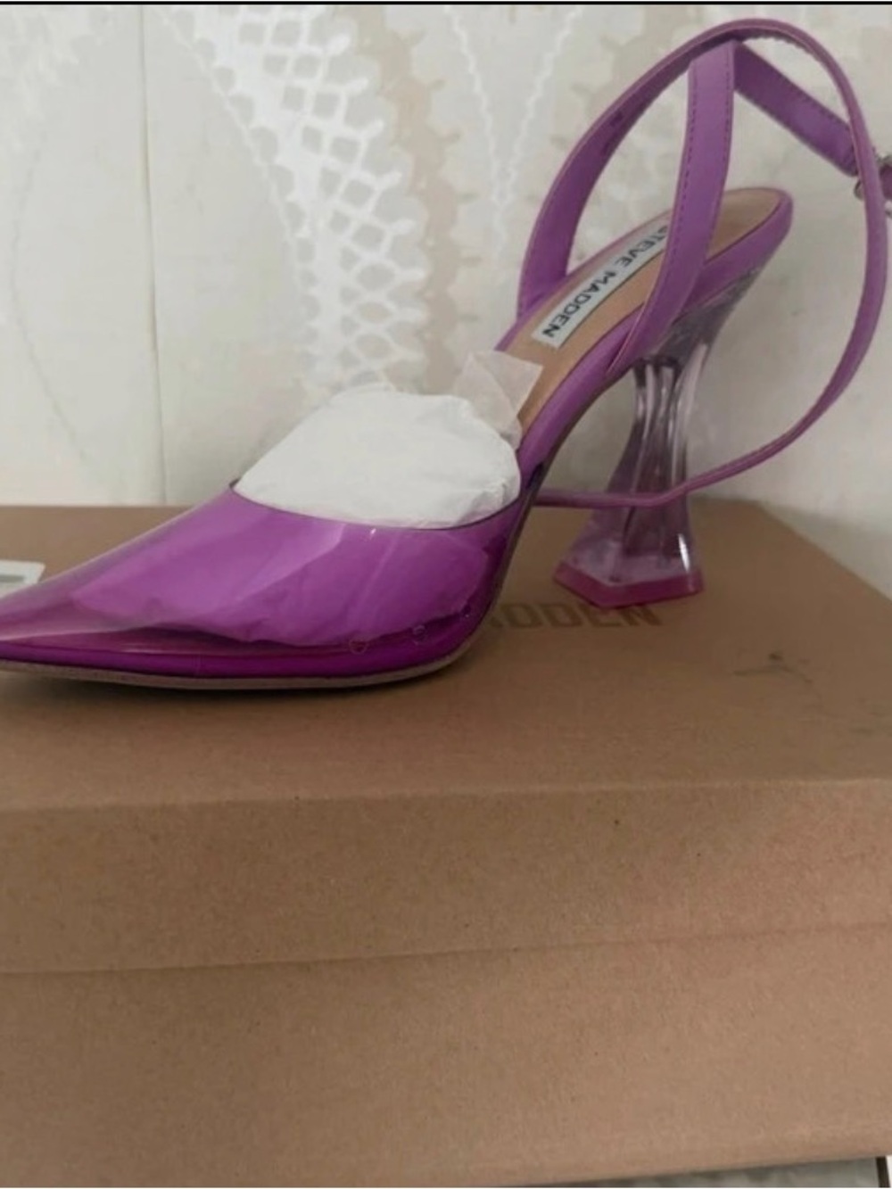 Steve Madden Fuchsia Patent Slingback with Clear Sculpted Heel